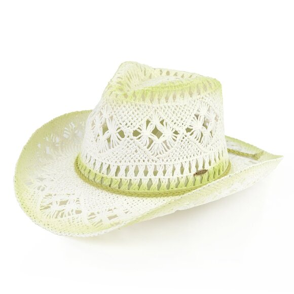 LIME OMBRE OPEN WEAVE COWBOY HAT - Picture 1 of 1